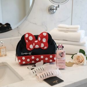 Disney/The Creme Shop Minnie Mouse Black and Red Polka Dot Cosmetic Bag With Lip